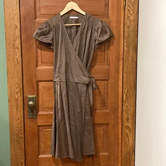 calypso silk wrap dress CALYPSO Size S Black Silk Wrinkled Wrap Dress